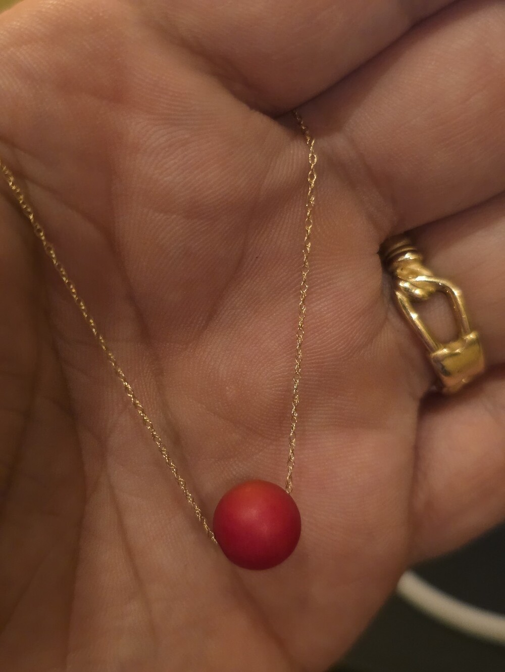 14k Gold Necklace with Red Bead